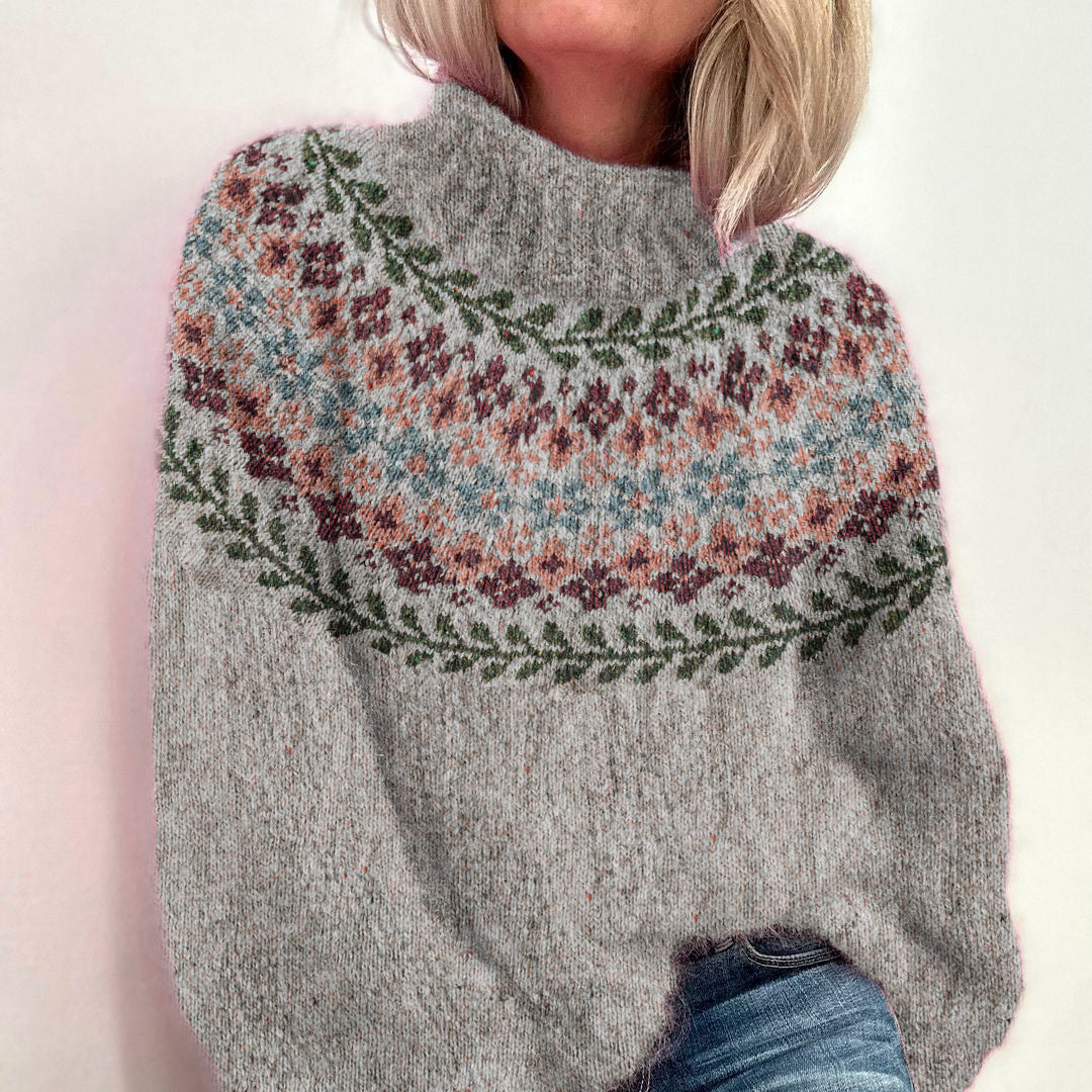 Vintage Fairman Island Floral Pattern Cozy Sweater elevenforest