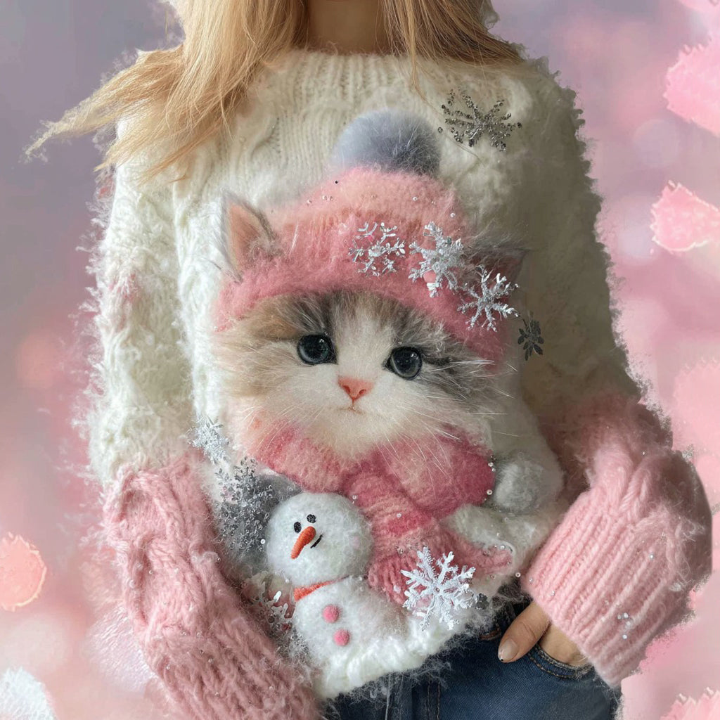 Women's Vintage Cute Sweater And Snowman Art Cozy Christmas Sweater elevenforest
