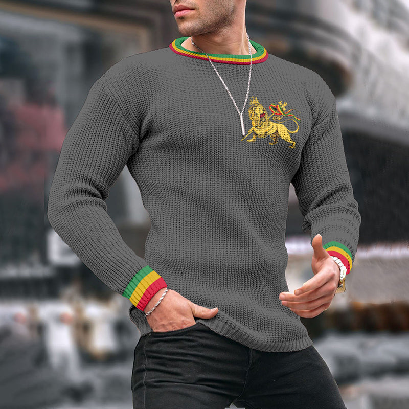 Juneteenth Lion Reggae Jacquard Iceland Crew Neck Sweater elevenforest