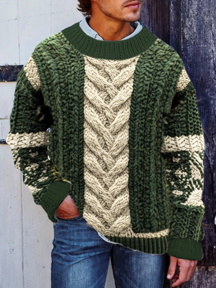 Twisted Floral Knit Pattern Vintage Men's Crew Neck Sweater artswardrobe