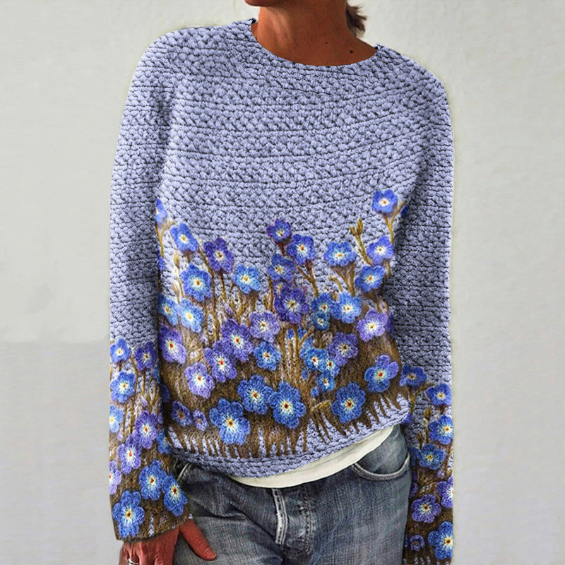 Floral Painting Art Print Knitted Crew Neck Pullover Cozy Sweater elevenforest