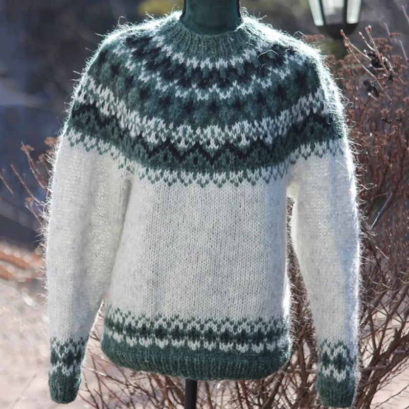 Vintage Vårgensere Warmth Knit Jacquard Icelandic Crew Neck Sweater（Unisex ） elevenforest