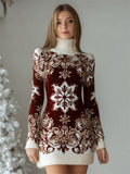 Vintage Christmas Snowflake Isle Turtleneck Sweater Dress artswardrobe