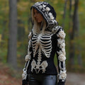 Women's  Halloween Skeleton Bones With Floral Art Knitted Warm Hooded Sweater artswardrobe