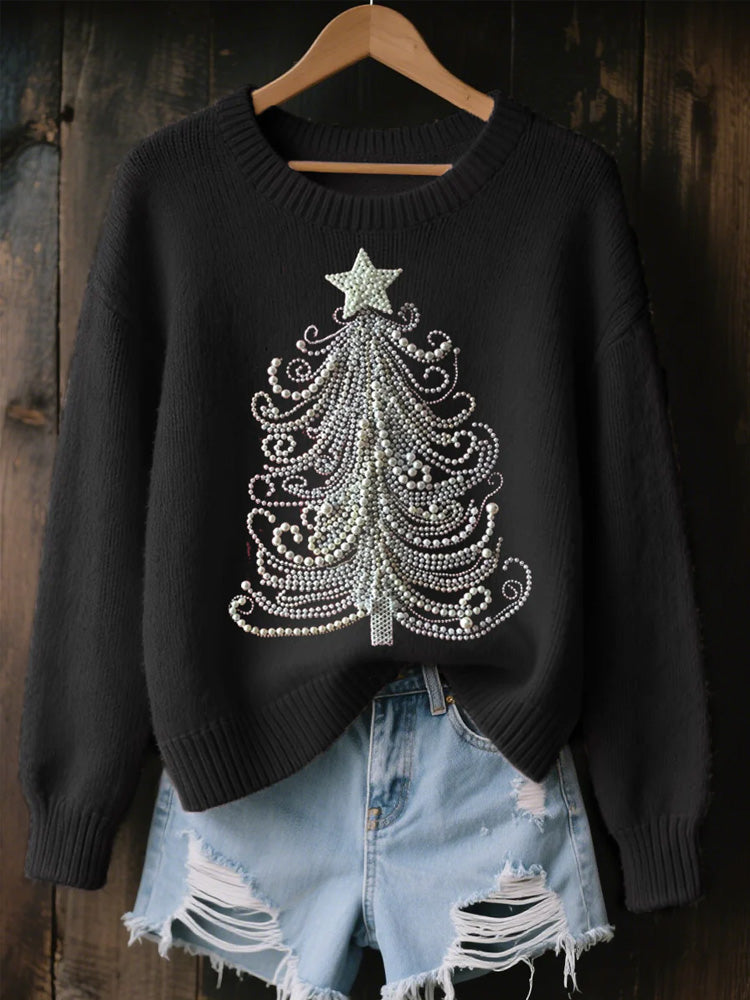 Comstylish Women's Jewelry Art Christmas Tree Pattern Cozy Knit Sweater