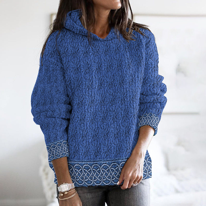 Women'S Celtic Knotted Creative Patchwork Hooded Aran Sweater artswardrobe