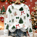 Comstylish Cute Bow And Holly Berry Pattern Warm Crew Neck Sweater