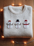 Christmas Hat Wearing Snowman Round Neck Sweater artswardrobe