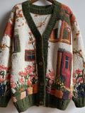 Comstylish Bohemian Style Garden Pattern Design Women's Knitted Sweater Coat