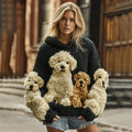 Comstylish Vintage Fluffy Dogs Felt Cozy Knit Hooded Sweater