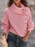 Retro Metal Button Turtleneck Sweater