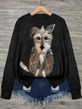 Comstylish Lovely Dog Embroidered Cozy Knit Sweater