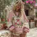 Women's Boho Classic Chunky Knit Crochet Floral Sweater artswardrobe