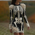 Comstylish Women's Halloween Skeleton Bones With Rose Art Cozy Knit Mini Sweater Dress