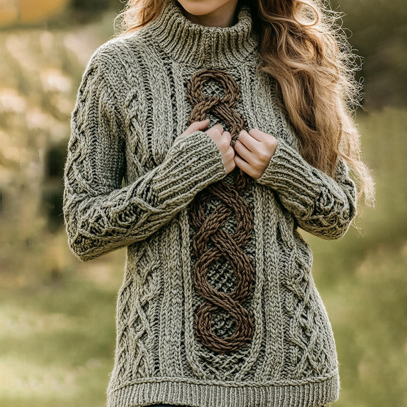 Women's Celtic Knotted Jacquard Turtleneck Aran Sweater artswardrobe