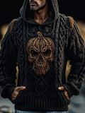 Men's Halloween Spooky Pumpkin Skull Chunky Hooded Sweater elevenforest