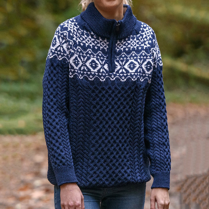 Woman Aran Half-Zip Jacquard Sweater elevenforest