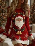 Comstylish Women's Christmas Santa Pattern Cozy Knit Mini Sweater Dress