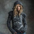 Women's Vintage Cute Cat  With Rose Art Knitted Warm Hooded Sweater elevenforest