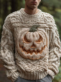 Halloween Pumpkin Light Art Men's Chunky Knit Crew Neck Sweater elevenforest