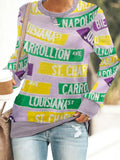 Comstylish Women's Mardi Gras Street Print Casual Long Sleeve Sweater