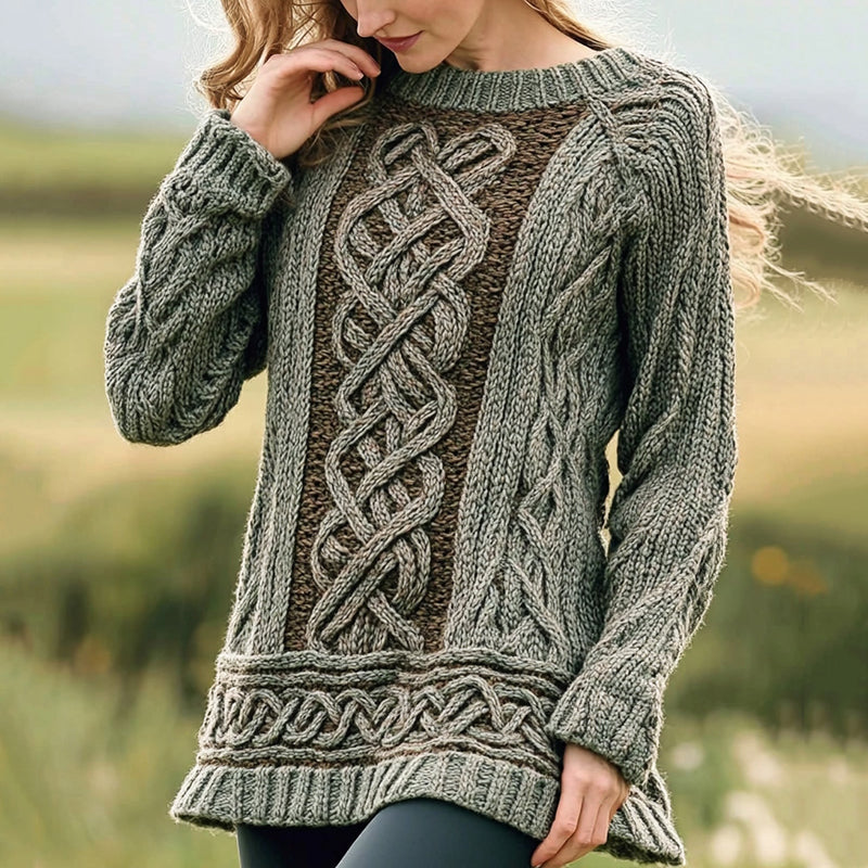 Women's Irish Celtic Knot Jacquard Crew Neck Sweater artswardrobe