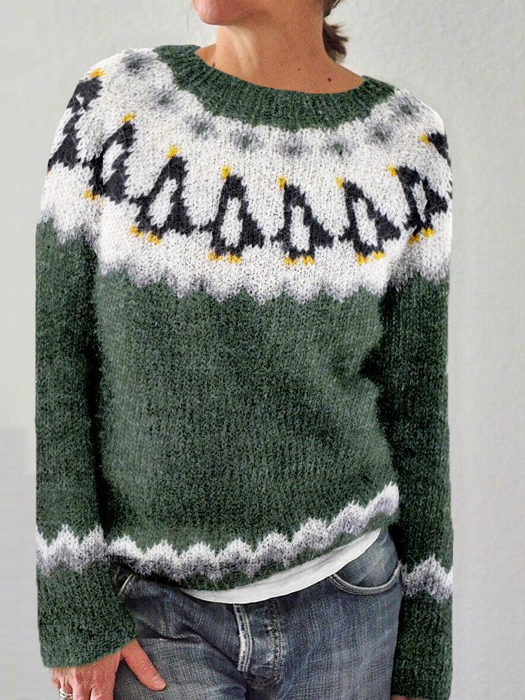 Vintage Penguin Icelandic Pattern Cozy Knit Sweater elevenforest