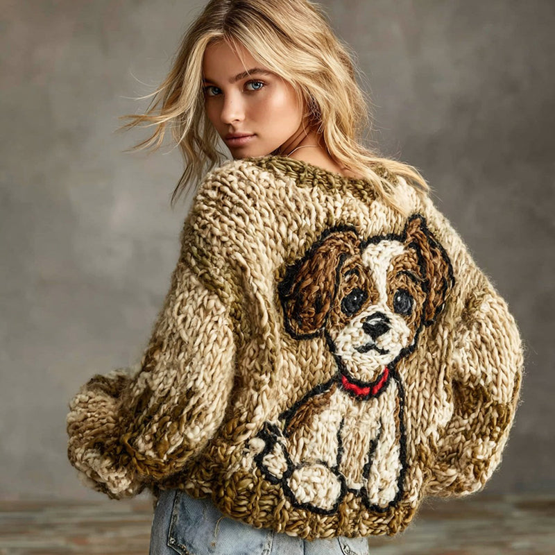 Comstylish Women's Funny Dog Knitted Jacquard Crew Neck Sweater