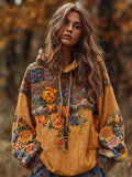 Bohemian Style Three-dimensional Flower Embroidery Vintage Tie-dye Maple Leaf Yellow Lotus Leaf Hooded Long-sleeved Sweater artswardrobe