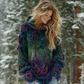 Women's Vintage Floral Gradient Celtic Art Knit Cozy Hooded Sweater artswardrobe