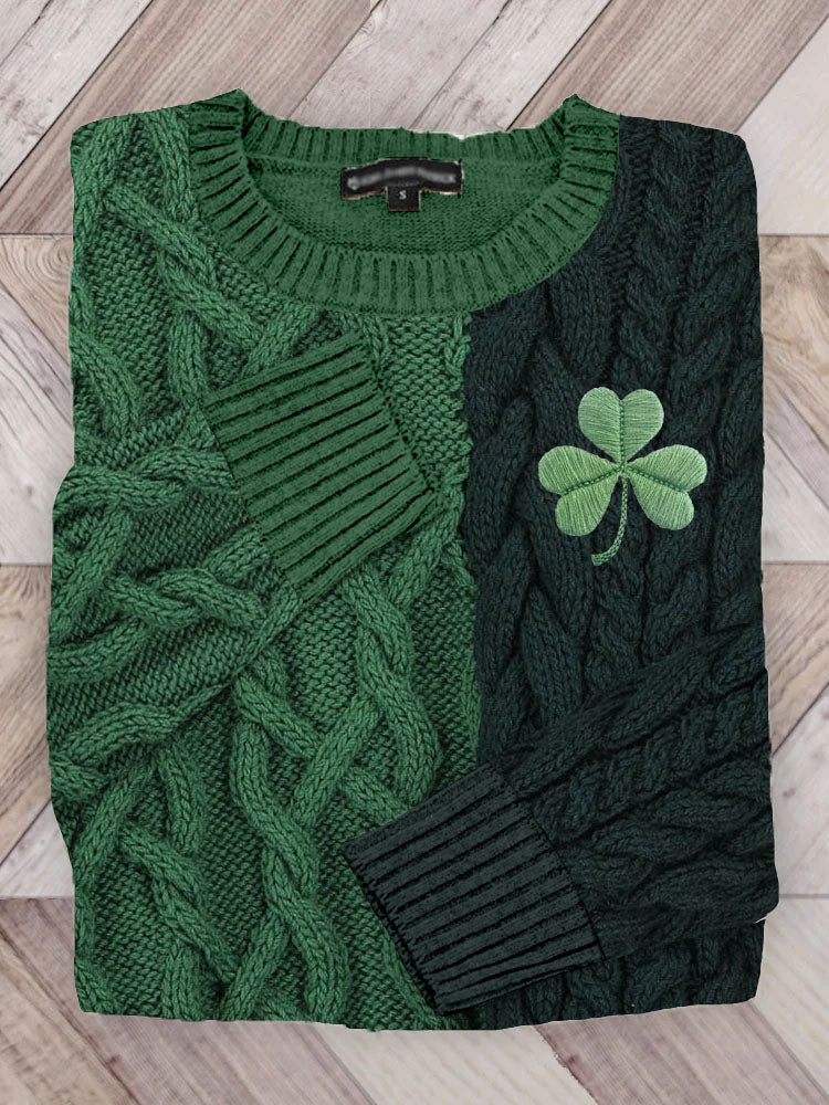 Irish Shamrock Embroidered Jacquard Cozy Sweater artswardrobe
