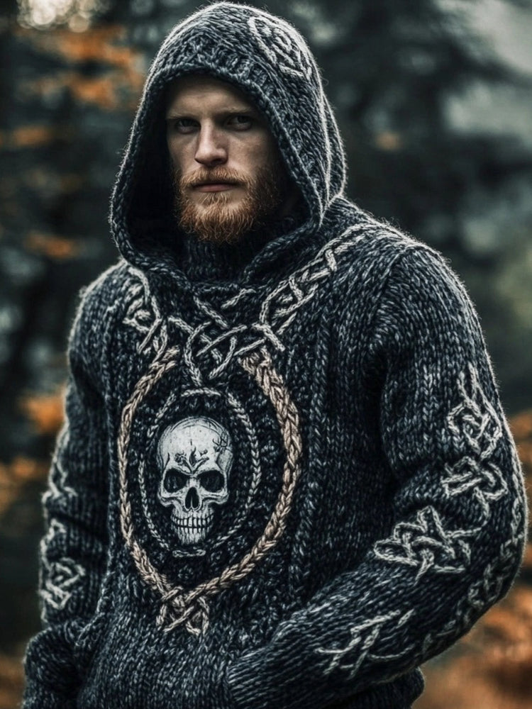 Skull Totem Viking Art Men's Hooded Sweater artswardrobe