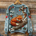 Vintage Christmas Lazy Fox Art Women's Cozy Plush Sweater