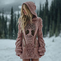 Women's Vintage Viking Tree Of Life Art Cozy Knit Mini Hooded Sweater Dress artswardrobe