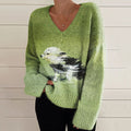 Comstylish Dog Print V-Neck Casual Sweater
