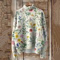 Lovely Floral Art Print Knit Turtleneck Pullover Sweater artswardrobe