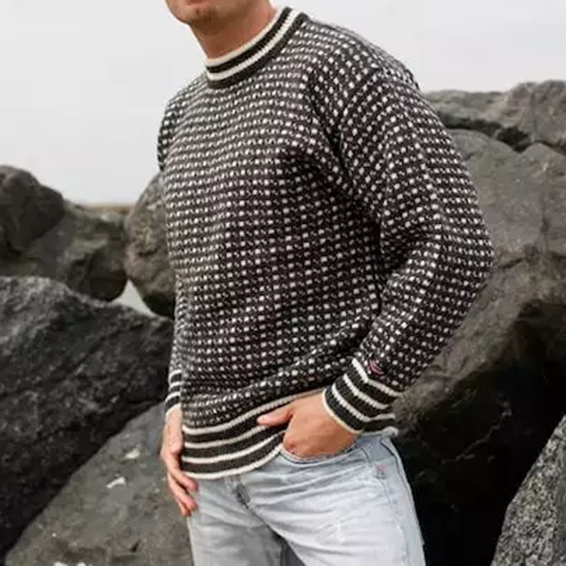 Vintage Knit Warmth Jacquard Icelandic F R Sk Knitted Warm Crew Neck Sweater artswardrobe