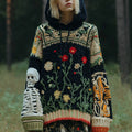 Comstylish Women's Halloween Skull Floral Pattern Cozy Knit Hooded Sweater