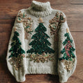 Comstylish Women's White Christmas Decorations Art High Neck Sweater