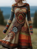 Bohemian Style Autumn And Winter Warm Women's Hooded Knitted Sweater Dress