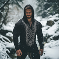 Men's Viking Tribal Dreamcatcher Jacquard Celtic Inspired Chunky Knit Hooded Sweater artswardrobe
