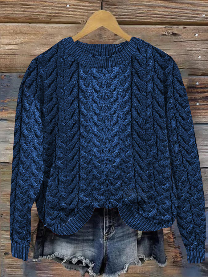 Women's Super Soft Honeycomb Aran Crew Neck Sweater elevenforest