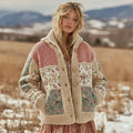 Comstylish Women's Floral Patchwork Comfortable Hooded Knitted Sweater