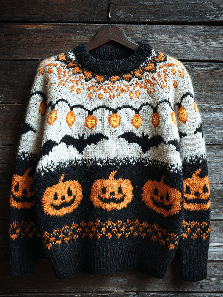 Halloween Pumpkin Lights & Bats Men's Icelandic Sweater elevenforest