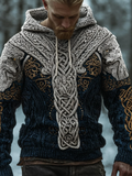 Men's Hooded Thick Sweater With Viking Style Tribal Totem And Wolf Totem Patterns artswardrobe