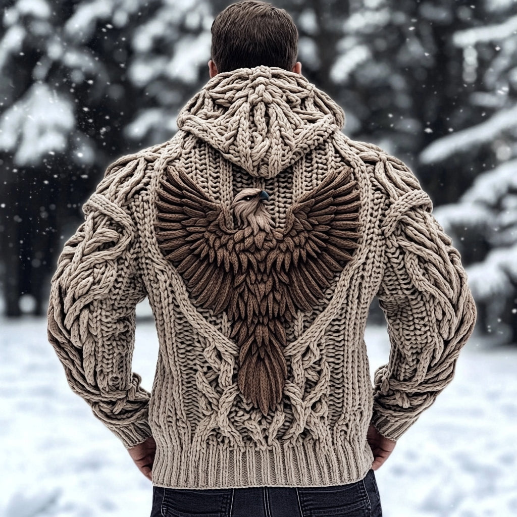 Men's Viking Tribal Eagle Celtic Chunky Knit Hooded Sweater artswardrobe
