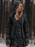 Women's Viking Celtic Knot Rune Knit Jacquard Warm Sweater Hooded Dress artswardrobe