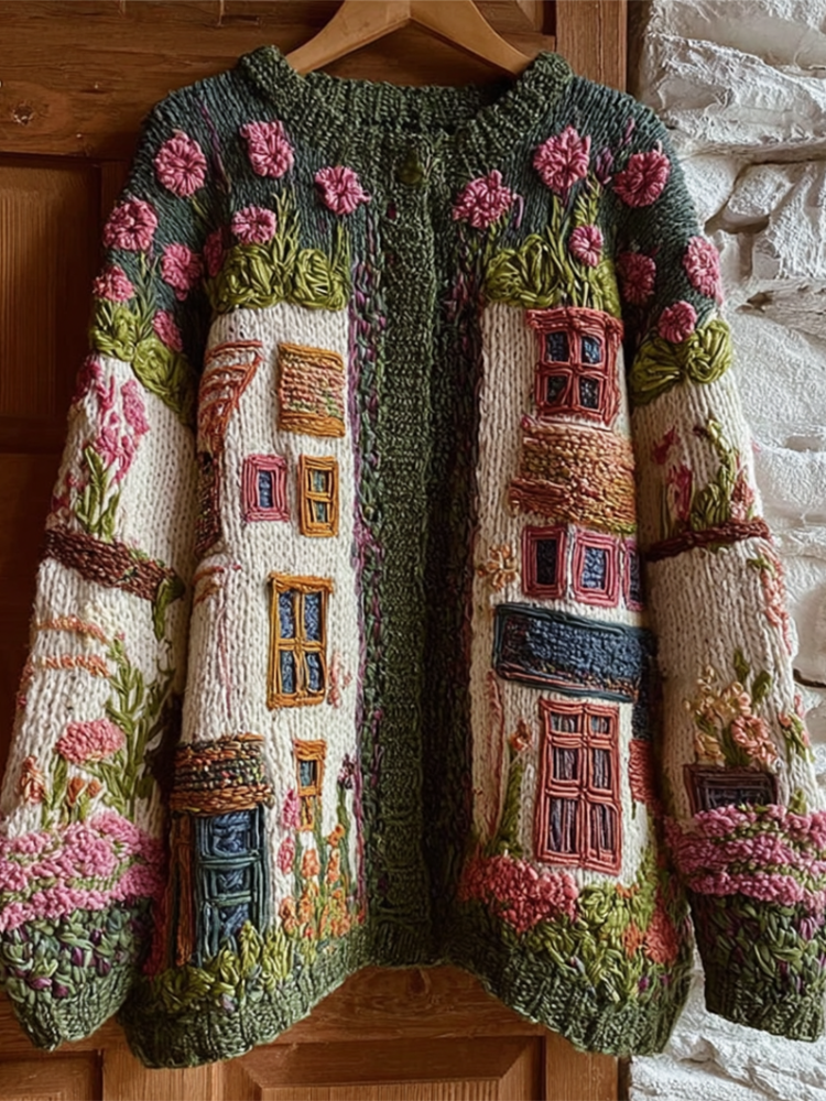 Comstylish Bohemian Style Garden Pattern Design Women's Knitted Sweater Coat