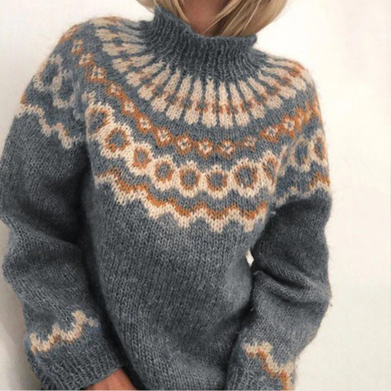 Vintage Turtleneck Pullover Chunky Jacquard Sweater elevenforest
