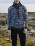 Vintage Floral Pattern Men's Half Button Sweater elevenforest